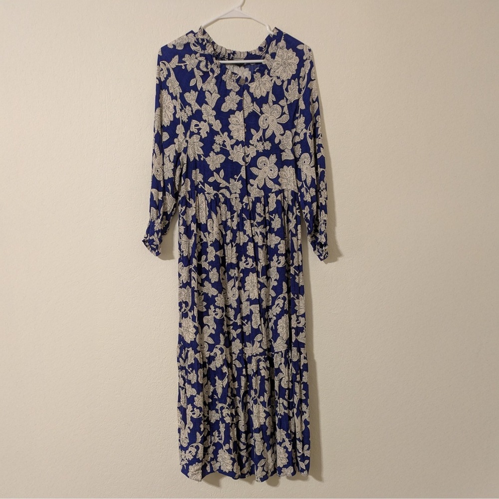 Zara Women's Blue Floral Oversized Flowing Long Sleeve Midi Dress Size Small - Picture 2 of 4